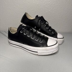 Converse Chuck Taylor All Star Lift Platform Leather Sneakers Women's 8.5 Black